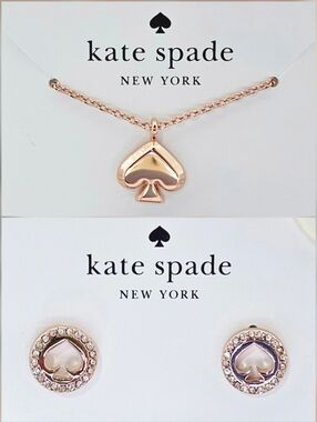 BUNDLE Genuine Kate Spade Necklace & Earrings Rose Gold Modern Gifts Minimalist